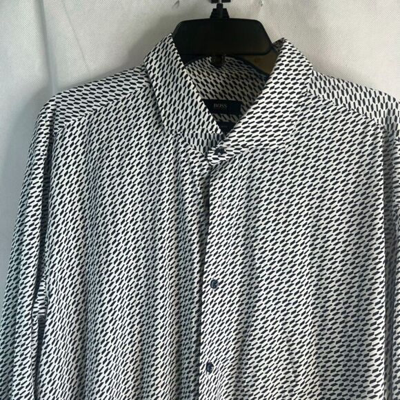 BOSSHugo Boss Slim Fit Long Sleeve Button Front Geo Print Men's Shirt Size 18/46 - Picture 3 of 11